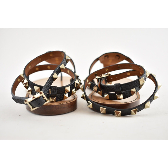 Valentino Rockstud Black Leather Thong Wrap Around Strap Flat Slide Sandal 36.5 - Picture 10 of 11